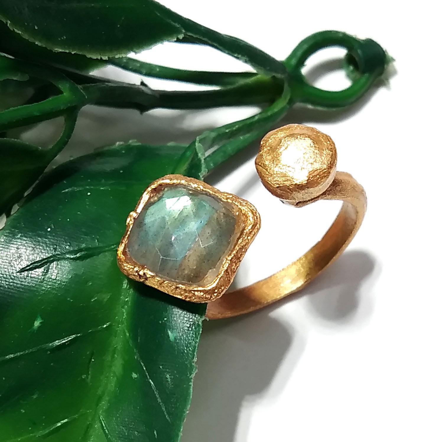 Labradorite Gemstone Ring, 925 Sterling Silver Gold Plated Ring, Natural Labradorite Ring, Silver Design Good Making Gift Ring, Gift For Her